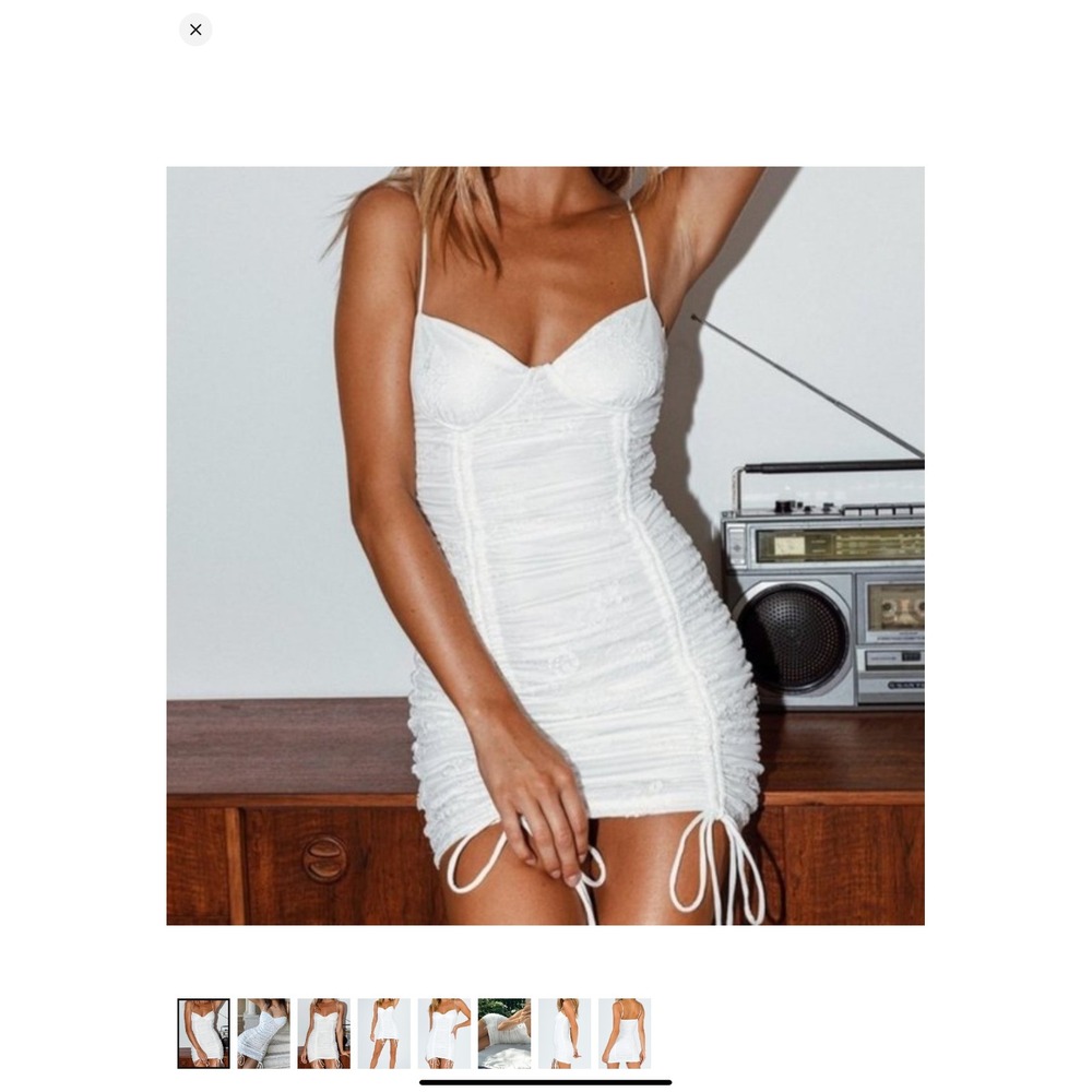Princess Polly Chicago Mini Dress White Lace Ruched Stretchy US 12 XXL Bride